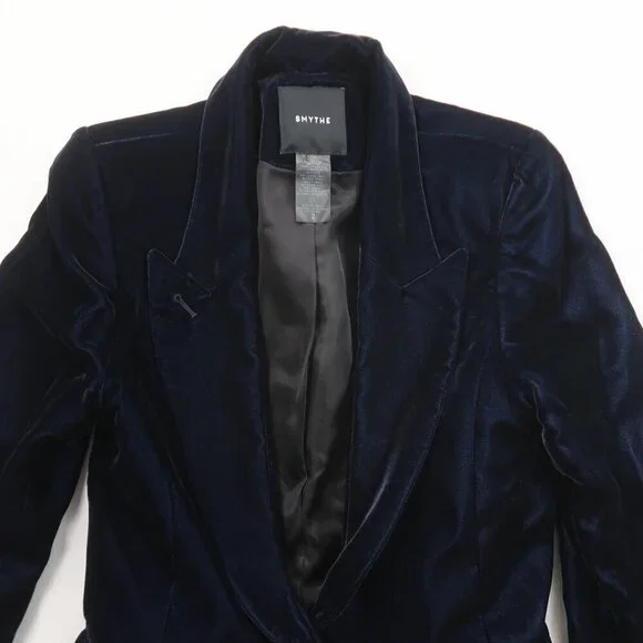 Smythe Velvet Peaked Lapel Blazer Navy Blue Size 2 - Picture 9 of 13